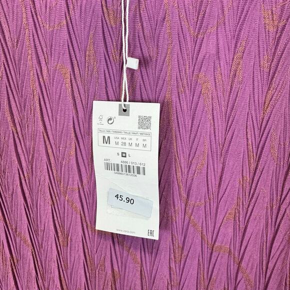 Zara Women's Purple & Gold Textured Jacquard Midi Dress Size Medium - Picture 8 of 9